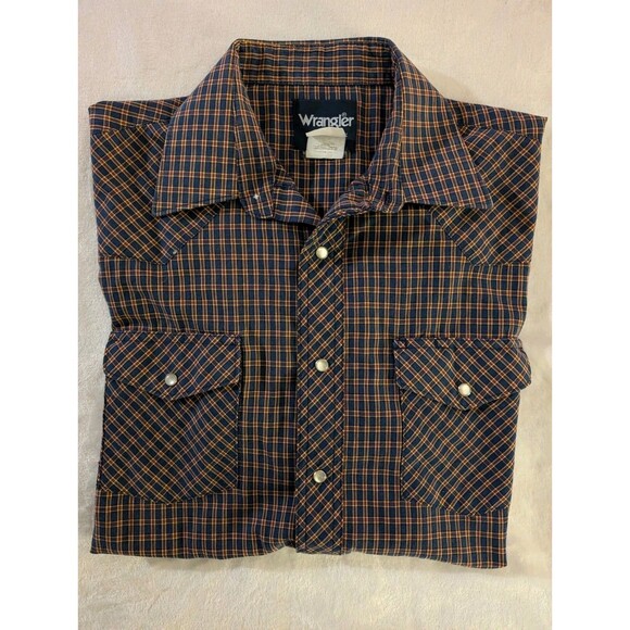 Wrangler Short Sleeve Pearl Snap Blue And Yellow Checkered Shirt Size S/M? - Picture 1 of 10